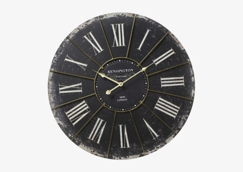A Large Distressed Black And White Vintage Style Wall - Shabby Chic Antique Black Wall Clock, transparent png