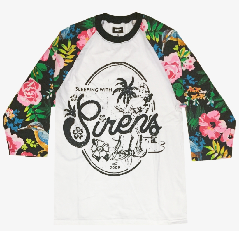 White Body Floral Sleeves Featuring A Vintage Hawaiian - Long-sleeved T-shirt, transparent png