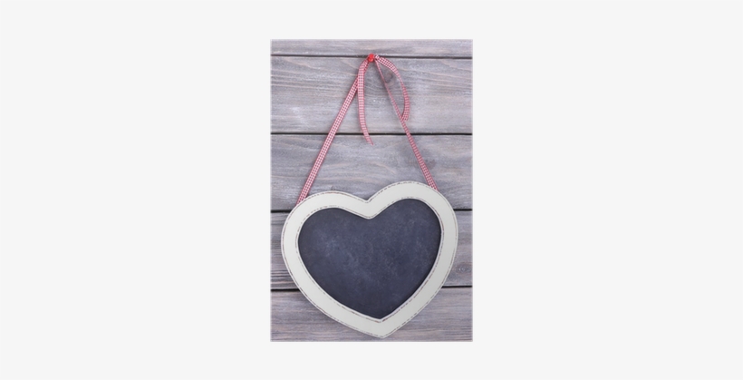 Heart Shaped Chalkboard On Wooden Background Poster - Heart, transparent png