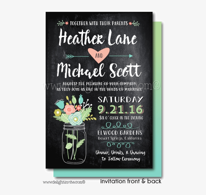 Vintage Chalkboard Mason Jar Wedding Invitations - Poster, transparent png