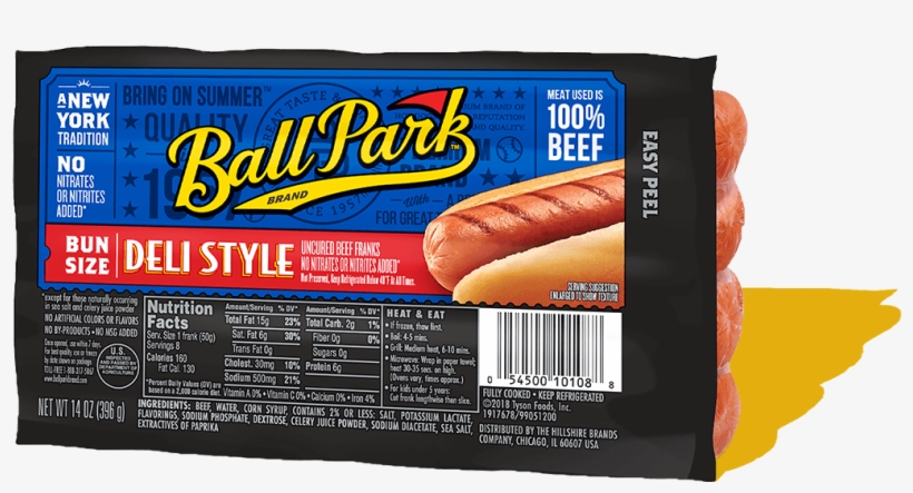 Ball Park Bun Size Deli Style Beef Hot Dogs - Ball Park Deli Style Beef Franks, transparent png