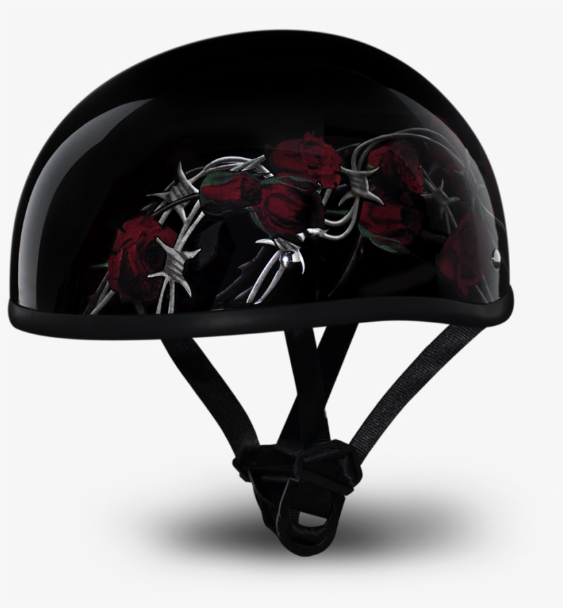 T Skull Cap Motorcycle Helmet With Barbed Roses - Daytona Helmets D.o.t Skull Cap Motorcycle Helmet, transparent png
