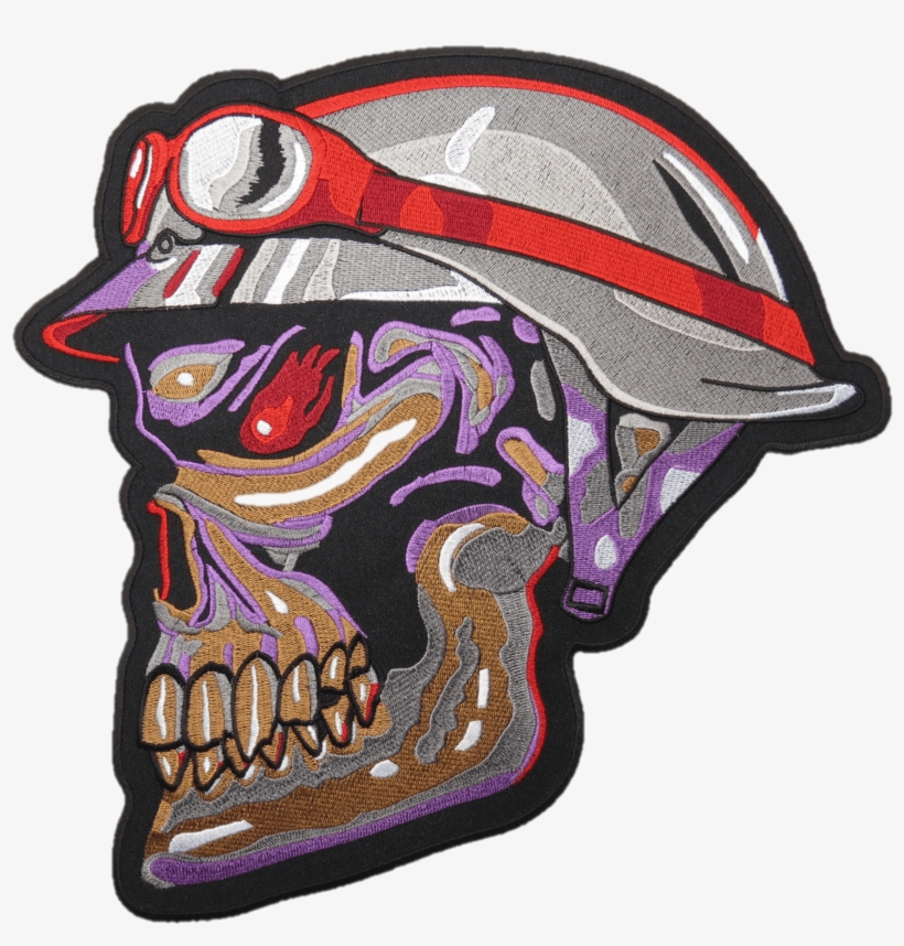 Rainbow Cafe Racer Biker Skull Bones Big Embroidered - Unique & Cool!! Super Punky Large Size 11" Skull, transparent png