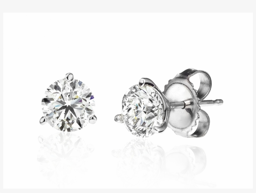 18k White Gold Three Prong Diamond Studs - Platinum, transparent png