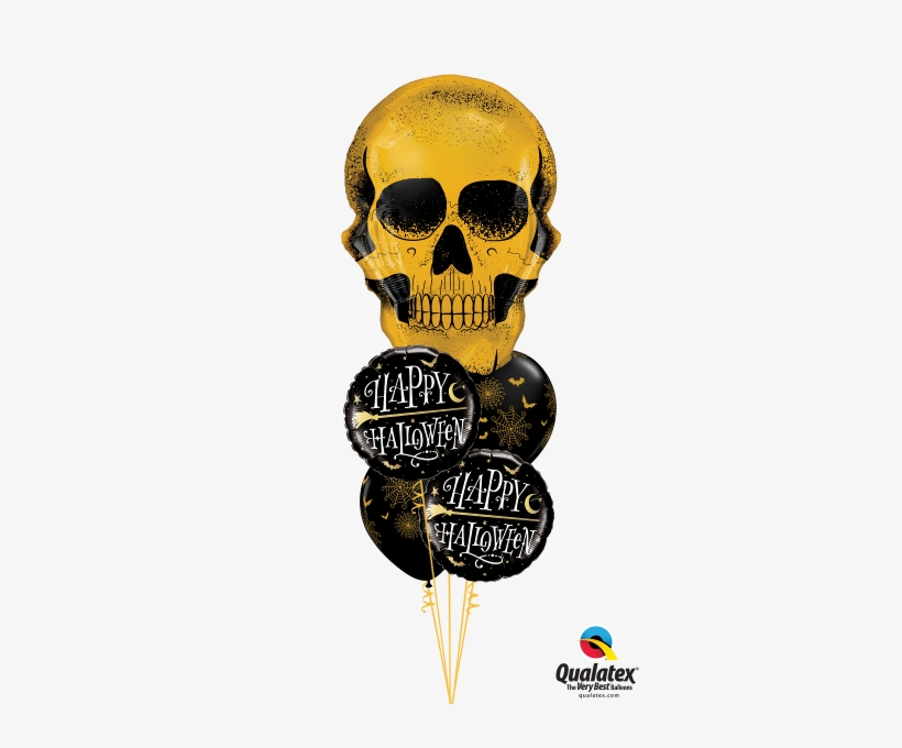 Happy Halloween Golden Broomstick Bouquet - Gold Skull Balloon, transparent png