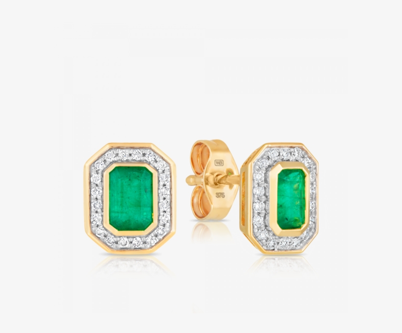 Emerald Cut Emerald And Diamond Halo Stud Earrings - Emerald, transparent png