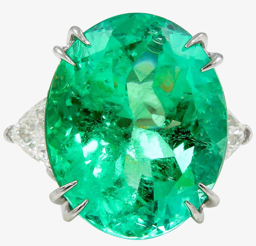 Ring-599 - 1l - Vintage Gia 18.27ct Colombian Green Emerald Diamond, transparent png