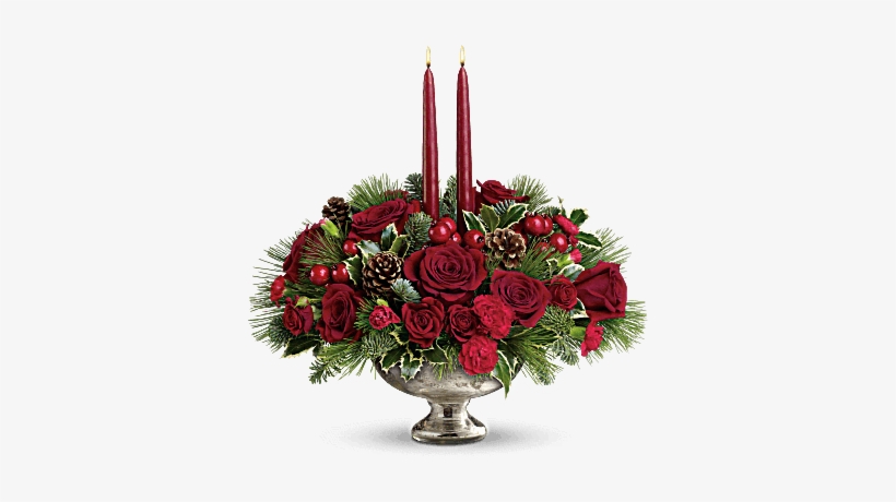 Christmas Greens, Red Berries, Holly, Red Roses And - Teleflora Mercury Glass Bowl Bouquet, transparent png