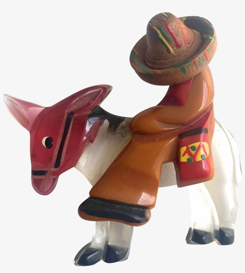 Bakelite Mexican Man On A Lucite Donkey Brooch - Man, transparent png