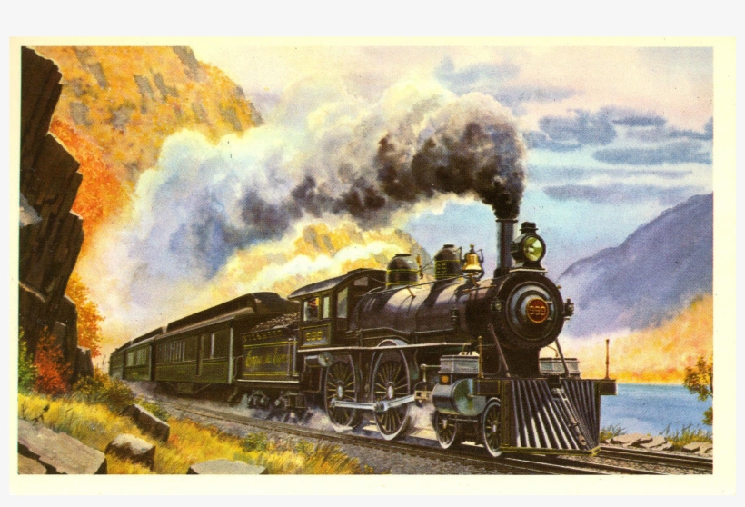 Nyc New York Central Rr Train Post Card From A Painting - Painting Of Locomotives In New York, transparent png
