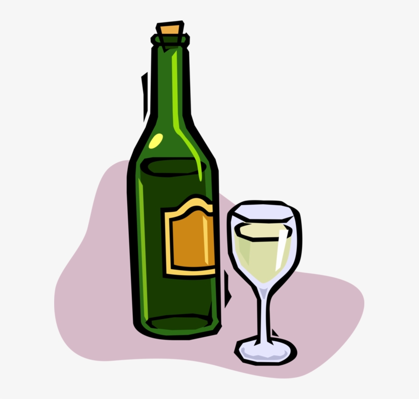 Vector Illustration Of Bottle Of White Wine With Glass - Flasche Wein Clipart, transparent png