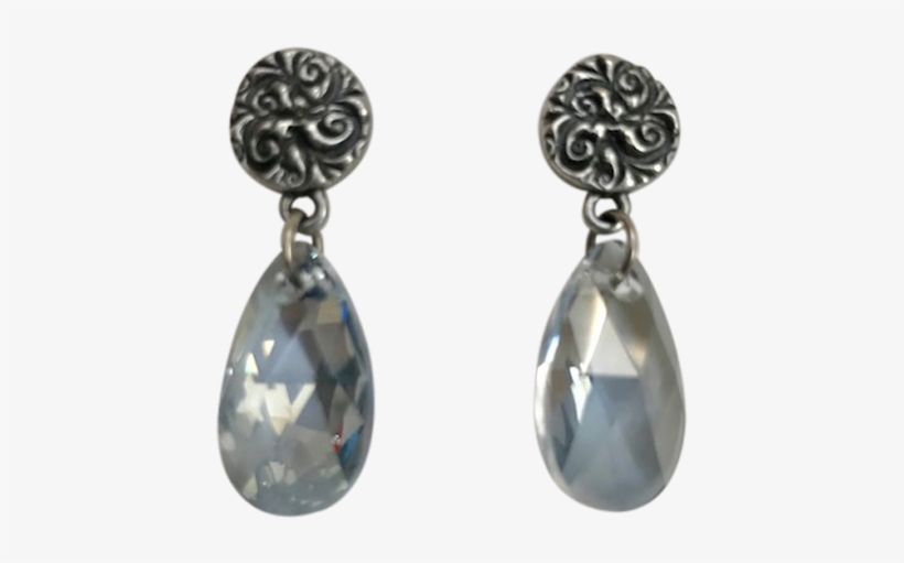 Silver Flower Blue Crystal Earrings - Earrings, transparent png