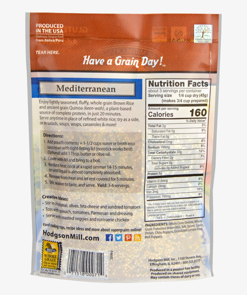Quinoa & Brown Rice - Hodgson Mill Quinoa And Brown Rice Nutrition, transparent png
