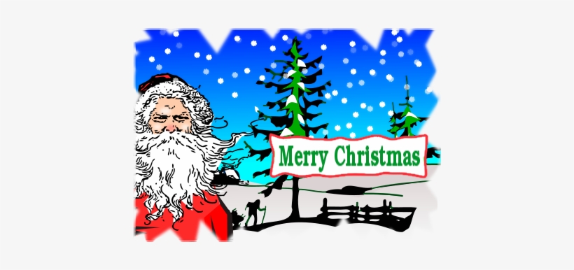 Free Christmas Greetings Clipart - Merry Christmas Tree And Santa, transparent png