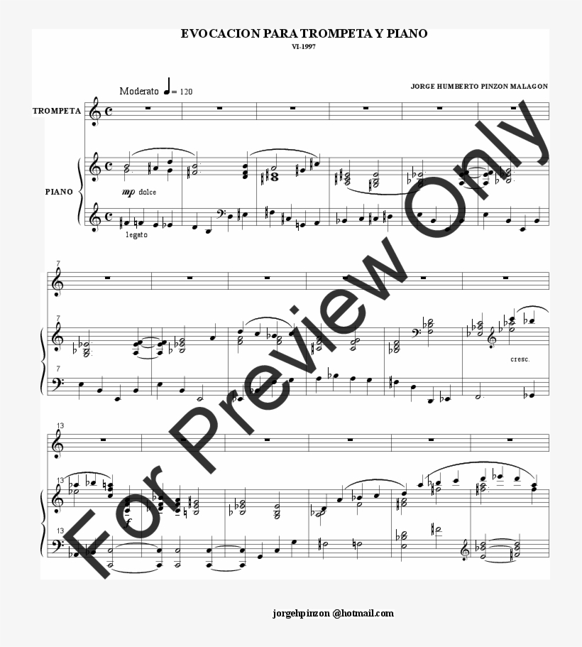 Evocacion Para Trompeta Y Piano Thumbnail - Sheet Music, transparent png