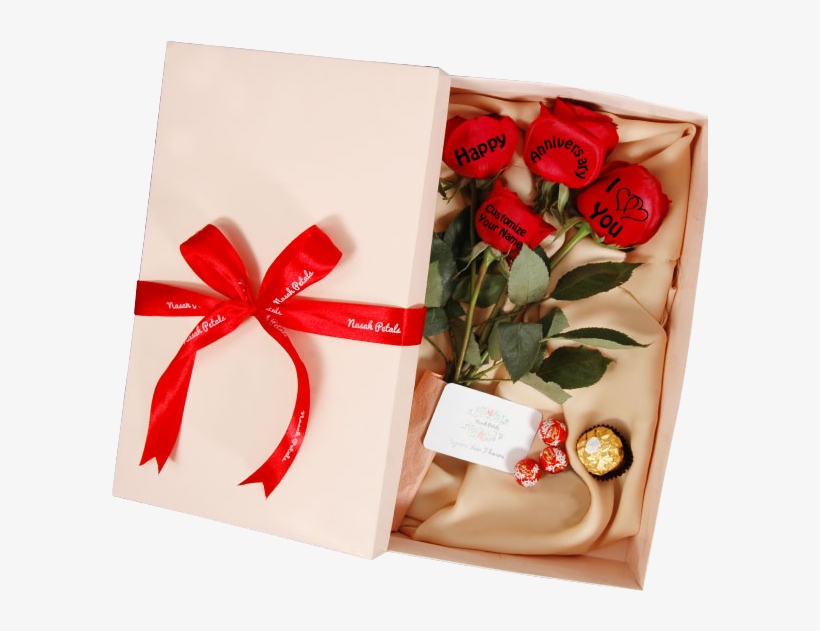 Happy Anniversary 4 Red Rose Gift Package - Anniversary Gift Box, transparent png