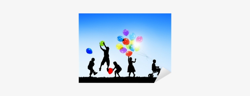 Silhouettes Of Cheerful Children Playing Balloons Outdoors - Balloon, transparent png