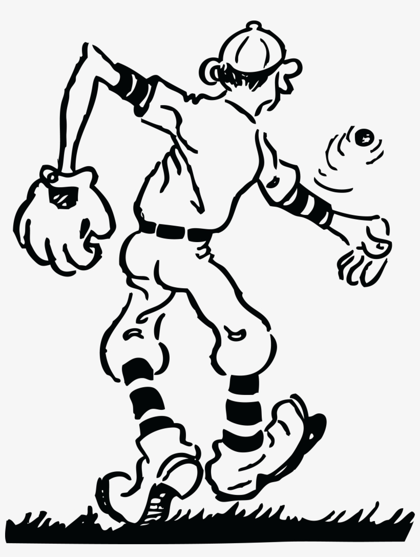 Retro Pitcher Throwing Baseball - Retro Free Clipart Black And White, transparent png