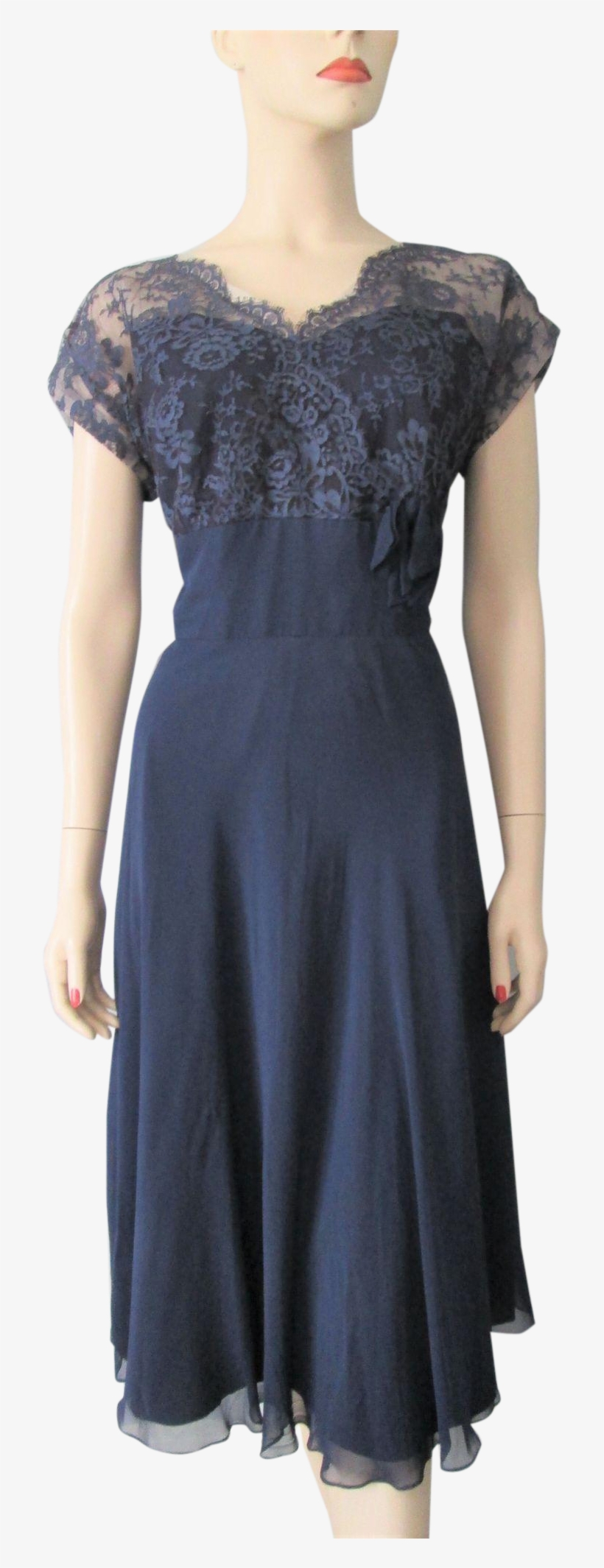 Navy Blue Dress Vintage 1940s Sheer Nylon Rayon Lace - Little Black Dress, transparent png