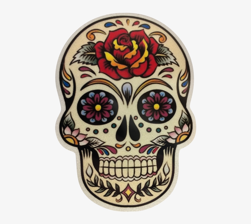Sugar Skull Reflective Vinyl Sticker - Dia De Los Muertos Skull Art, transparent png