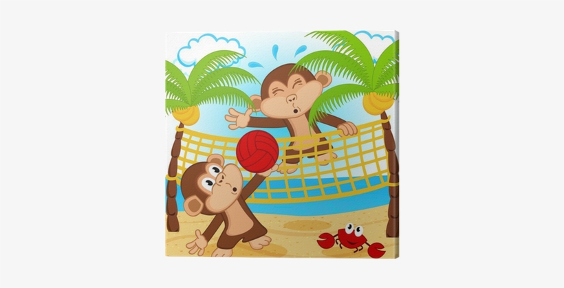 Monkeys Playing In Beach Volleyball - Beach Volleyball Cartoon, transparent png