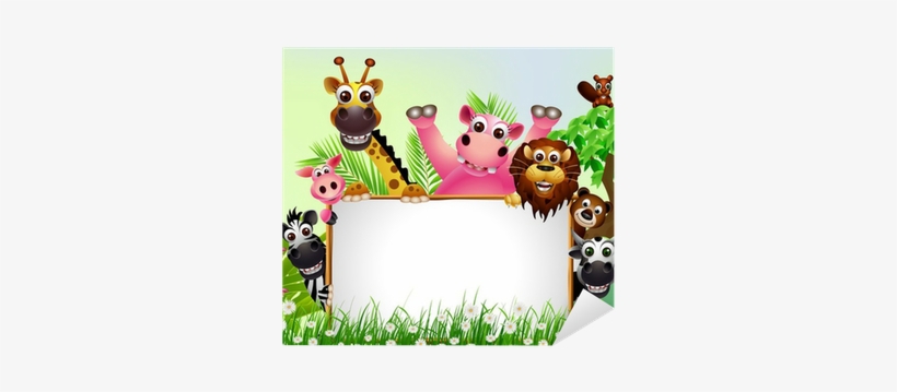 Funny Animal Cartoon With Blank Sign And Tropical Forest - Convite Escola Crista De Ferias Vida Selvagem, transparent png