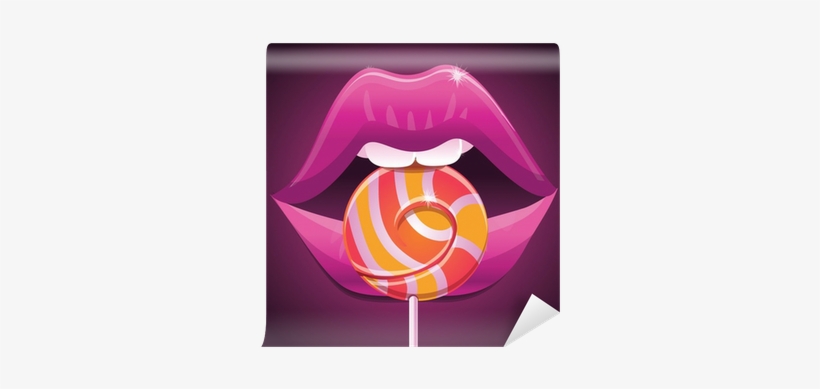 Woman's Lips And Striped Lollipop - Illustration, transparent png