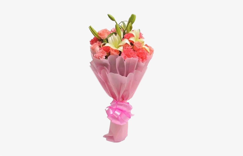 Bunch Of White Asiatic Lilies & Pink Roses/carnations - Pink Carnations With Lilies, transparent png
