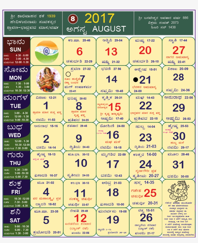Download Transparent Kannda August Kannada Calendar April 2018 PNGkit
