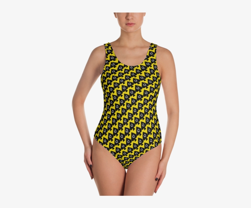 Hot Wife Queen Of Spades Motif In Black On Yellow One-piece - Swimsuit, transparent png