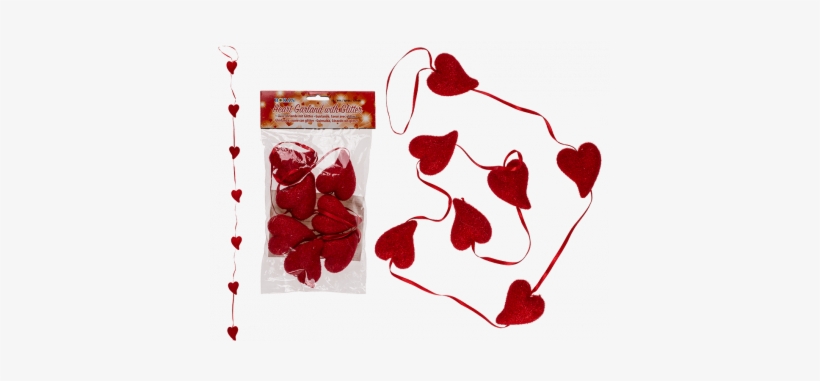 Red Plastic Garland Heart With Glitter, L - Heart, transparent png