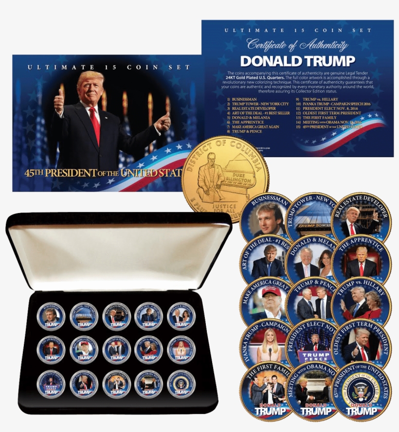Donald Trump 15-coin Colorized 24k Gold Plated Washington - Donald Trump 15-coin 24k Gold Washington Dc Quarter, transparent png