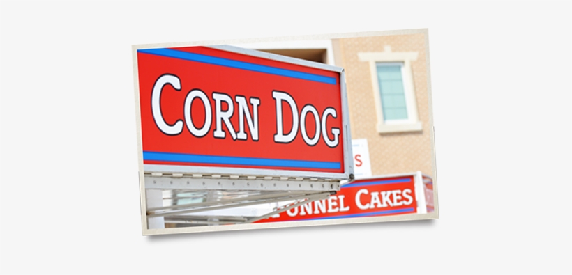 Corn Dog Vendor Sign With Funnel Cakes Sign In Background - Signage, transparent png