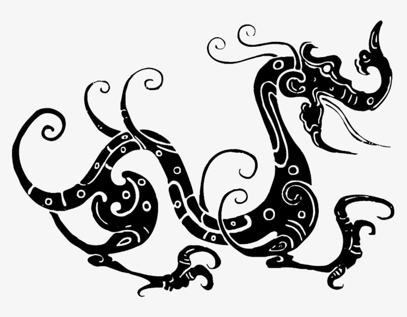 Chinese Dragon Silhouette, Swirl Dragon Silhouette - Black And White Dragon Frame, transparent png