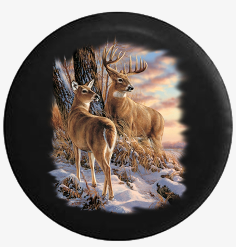 Deer Buck And Doe Winter Scene Big Antlers Jeep Camper - Forest Deer 5d Diy Diamond Painting Cross Stitch Diamond, transparent png