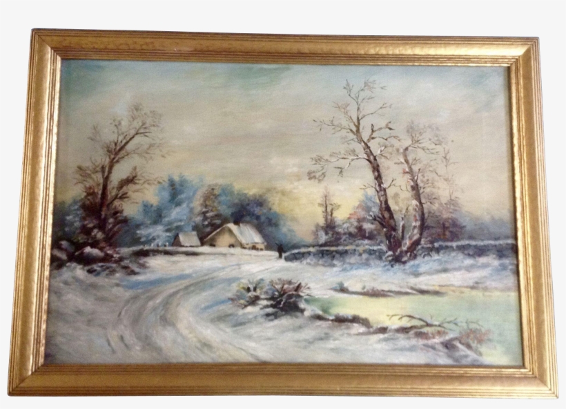 Larmer, Old Oil Painting On Canvas Winter Scene With - Stretcher Bar, transparent png