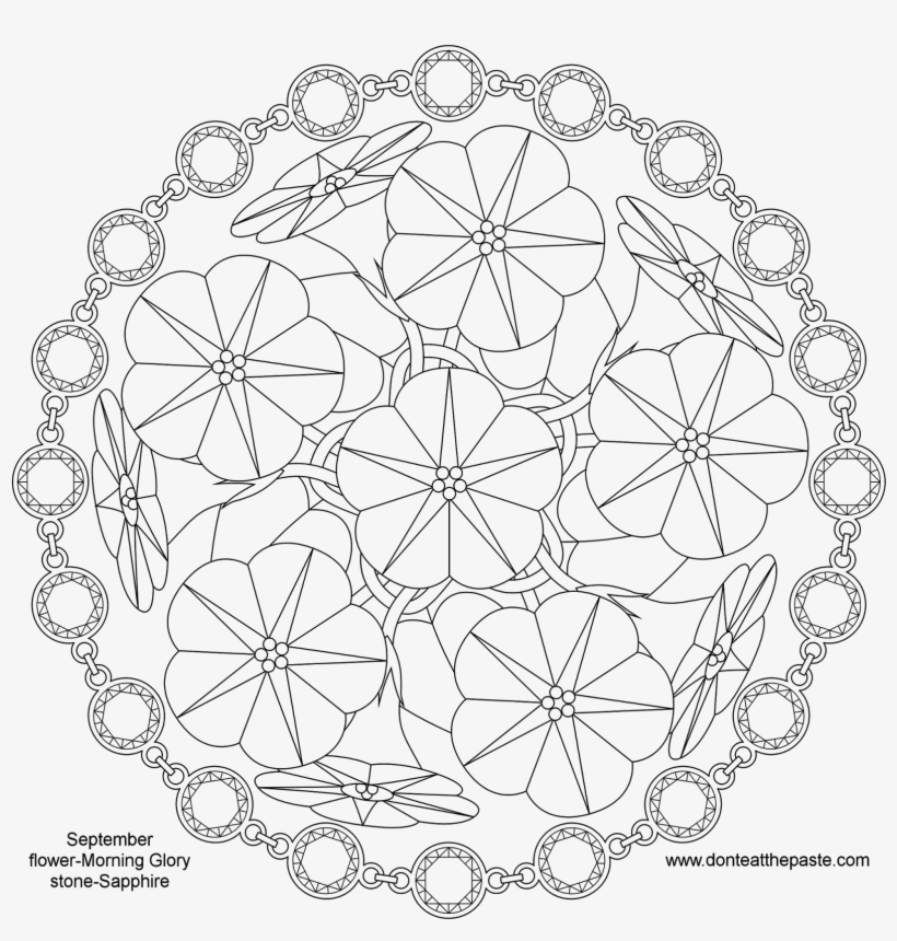 September Birthstone And Birth Flower Mandala- Png - Coloring Book, transparent png