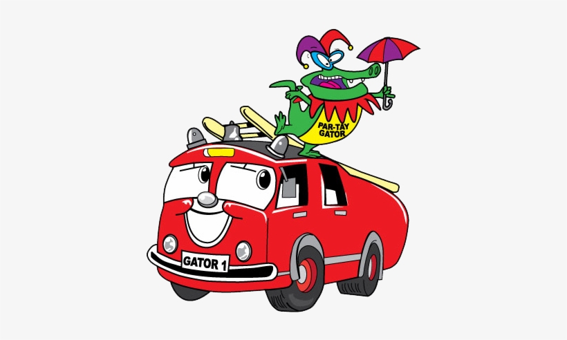 Par-tay Gator Standing On Gator 1 Fire Truck Cartoon - Mardi Gras Alligator Embroidery Design, transparent png