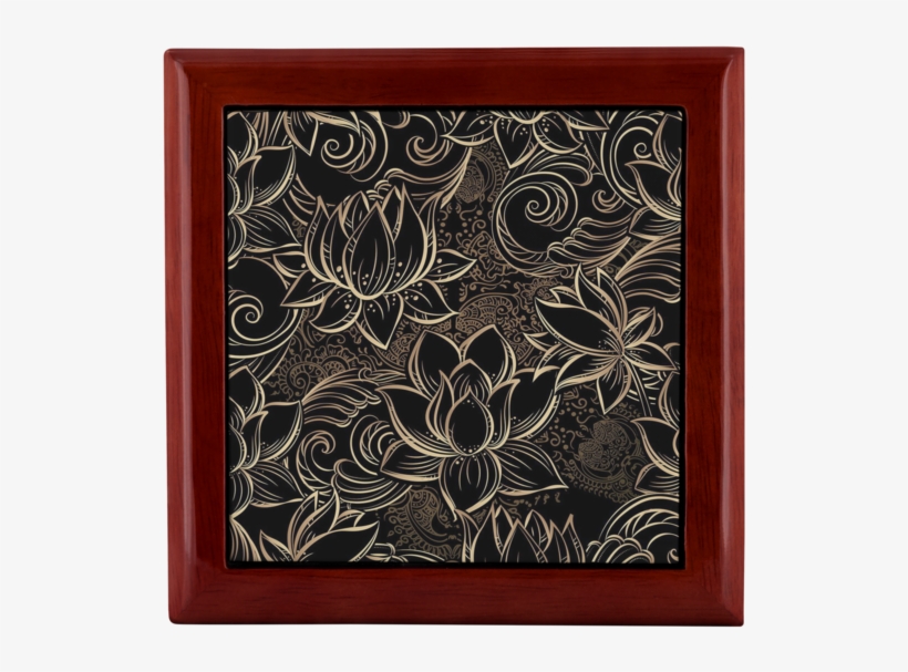 Golden Flower Jewelry Box - Black And Gold Lotus Background Free, transparent png