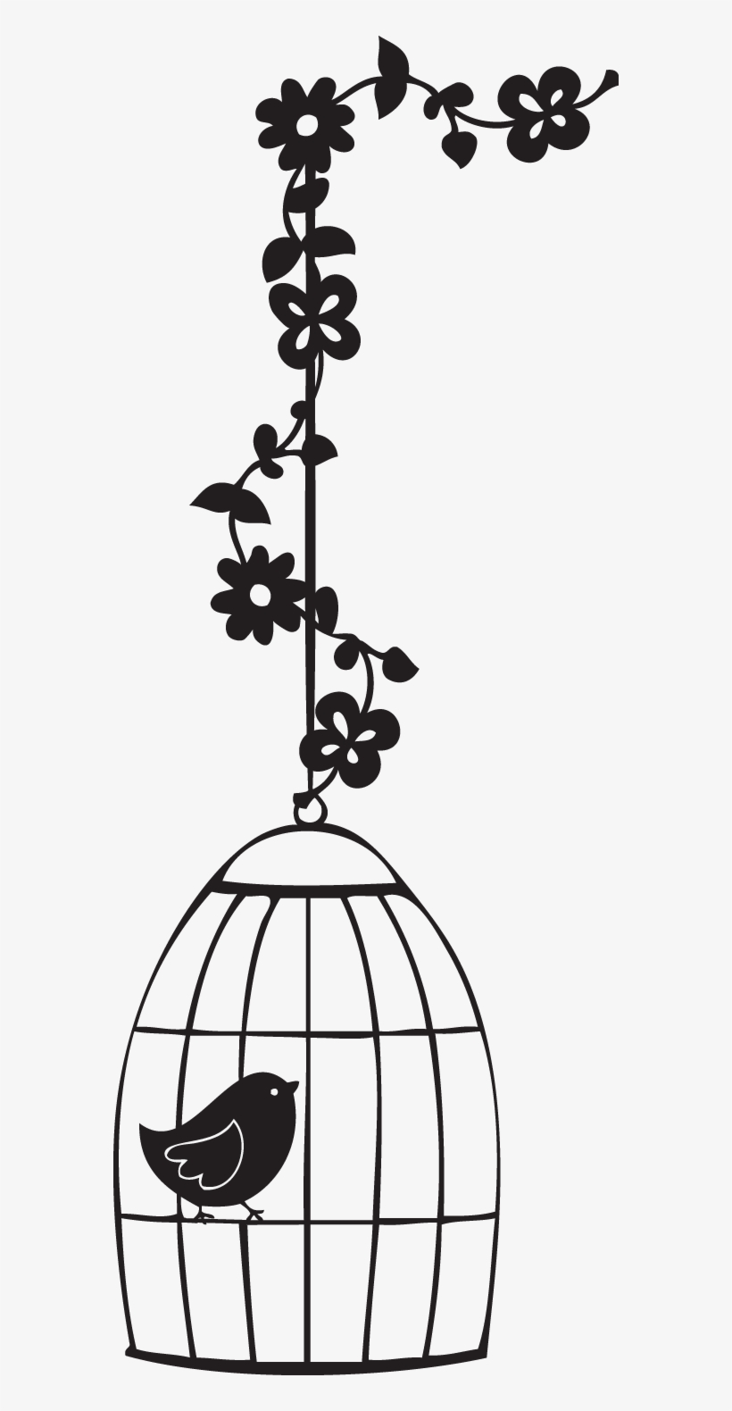 Silueta Jaula De Pájaro Con Flores - Jaula Con Pajarito Png, transparent png