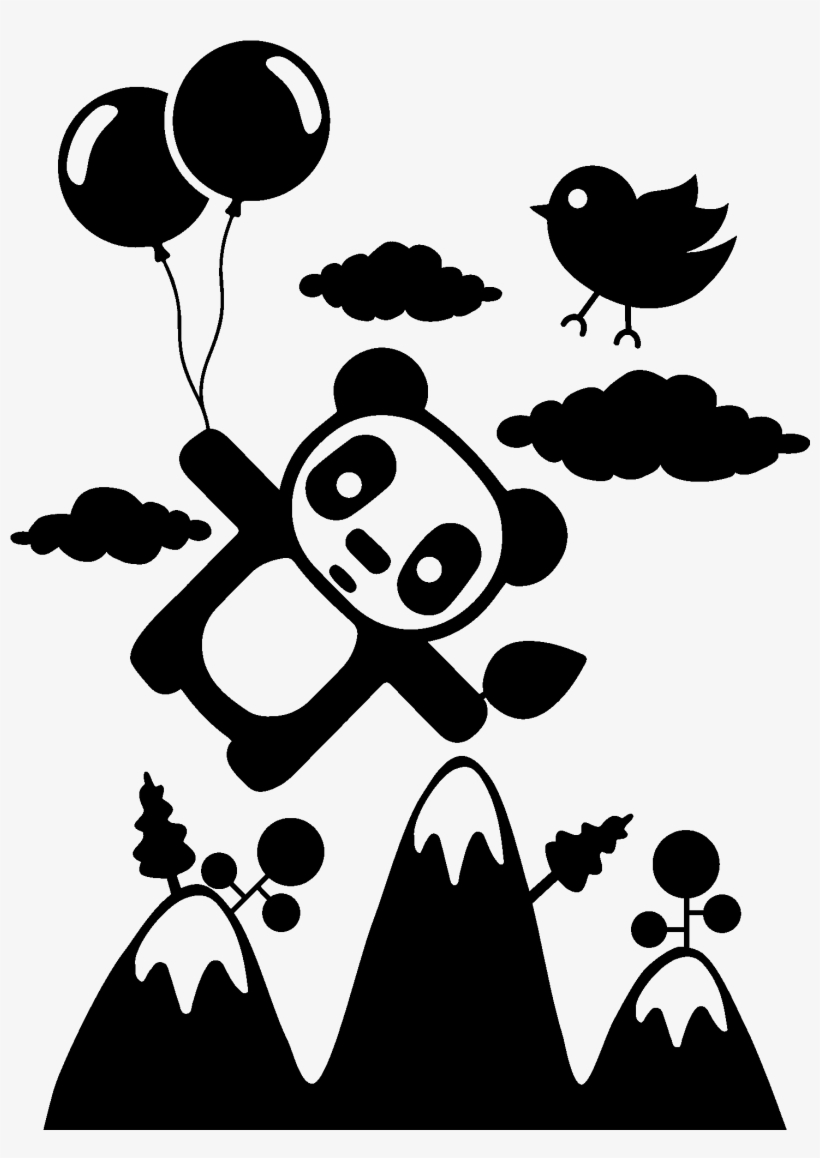 Sticker Panda Survolant Les Montagnes Ambiance Sticker - Stickers, transparent png