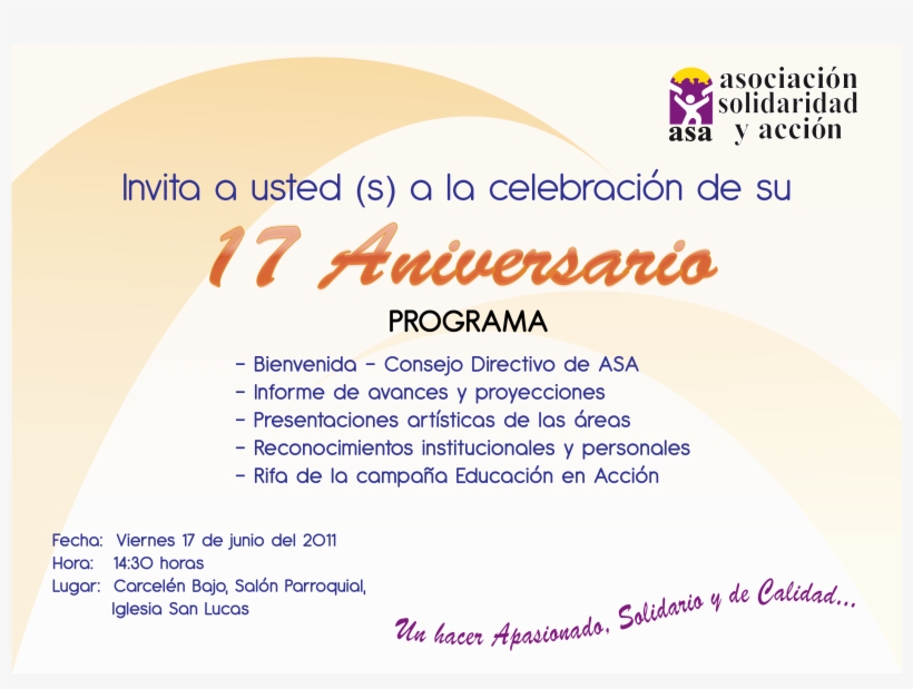 Invitacion Fiestas Asa2011 - Invitacion A Fiesta Institucional, transparent png