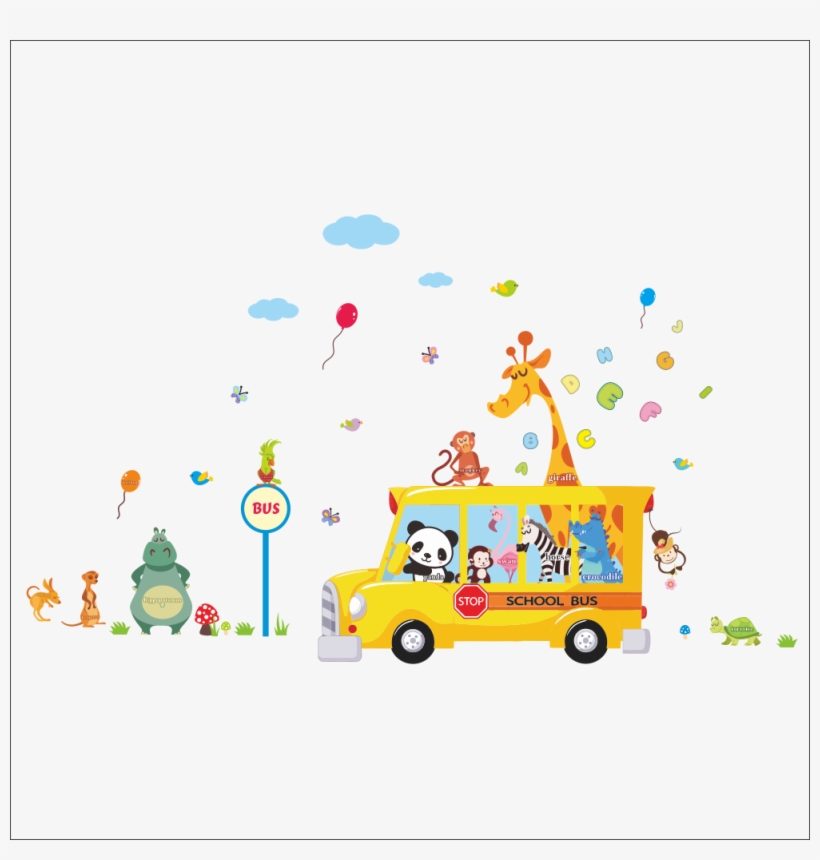 Sticker Bus Et Animaux Rigolos 3 Ambiance Sticker J - School Kids, transparent png