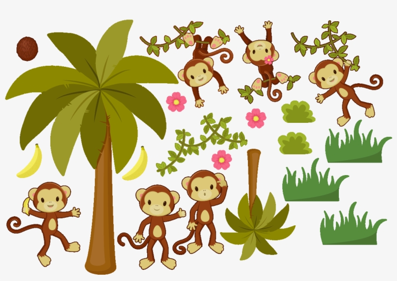 Sticker 6 Singes Dans La Jungle Et Palmiers Ambiance - Naklejki Fanastick La Jungle, transparent png