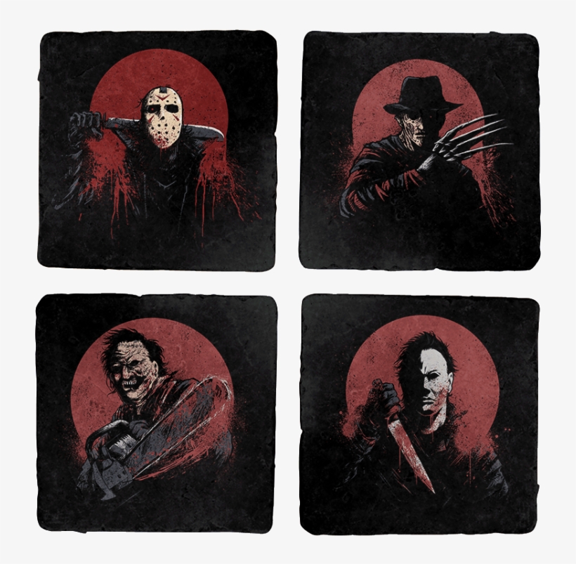 Horror Legends 4-coaster Set - Scares You Excites Me, transparent png