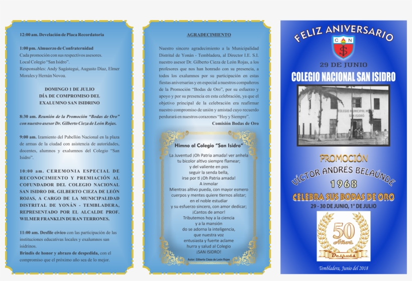 Nuestro Colegio “san Isidro” Alma Máter De Tembladera - Brochure, transparent png