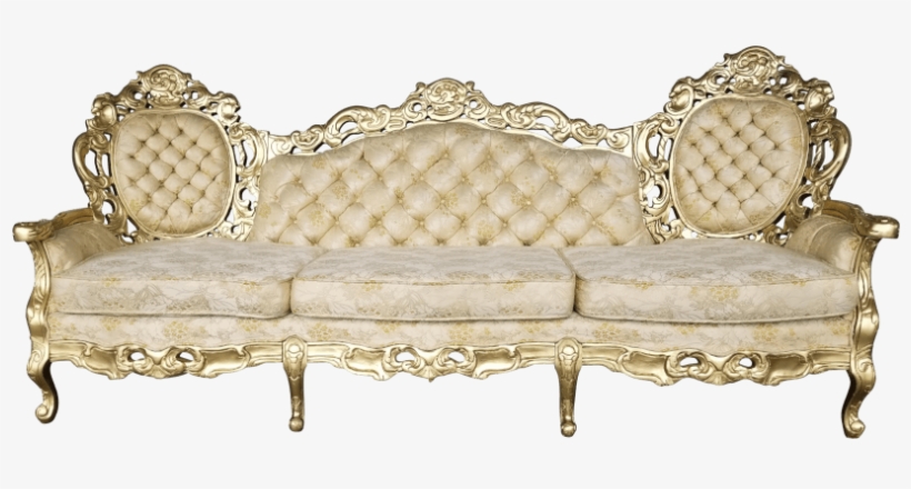Baroque Cream & Gold Tufted Sofa - Couch, transparent png