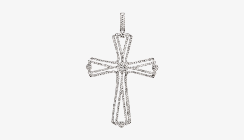 Dije Cruz Con Cadena, En Oro Blanco 14k Con Diamantes - Dije De Cruz Png, transparent png