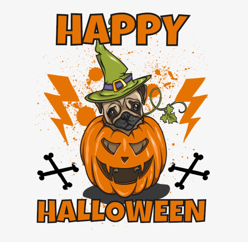 Halloween Pug - Bunapashop Cute Pug Pumpkin Halloween T-shirt Awesome, transparent png