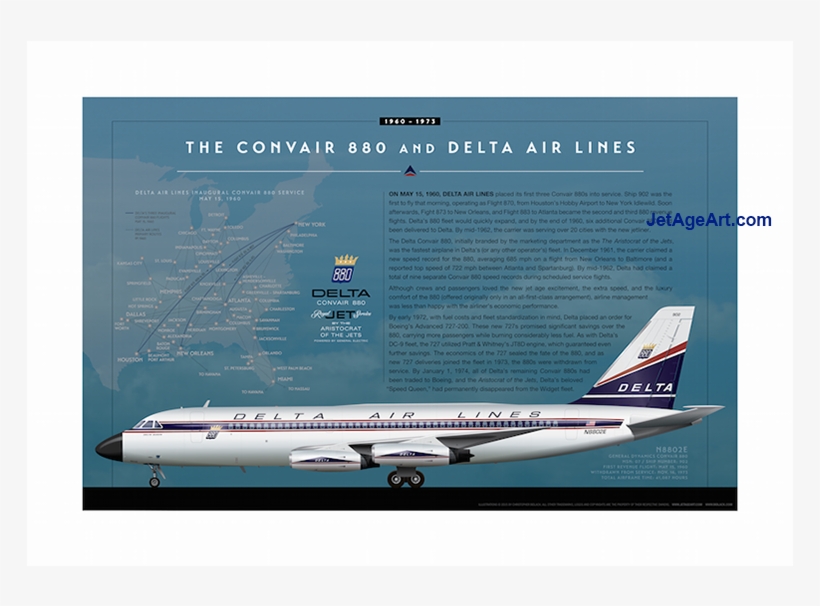 Jet Age Art Convair 880 Delta Airlines Poster, transparent png